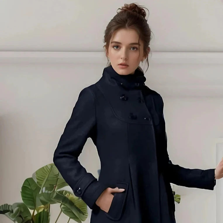 Manteau mi-long en laine mélangée avec capuche Viviane