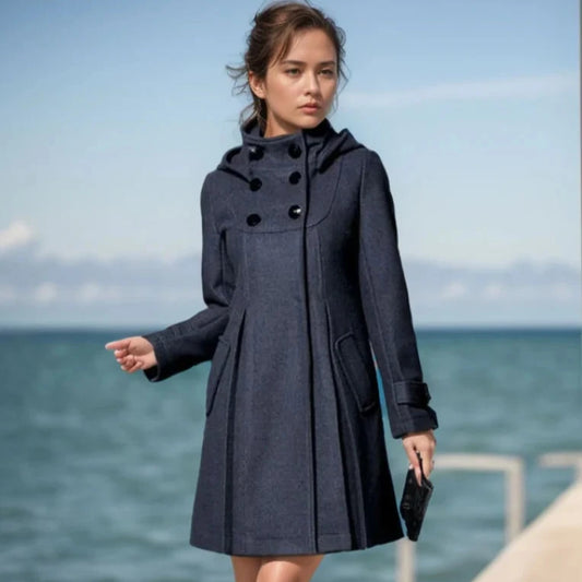 Manteau mi-long en laine mélangée avec capuche Viviane