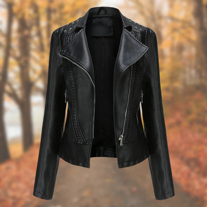 Veste en cuir à manches longues pour femme, fermeture éclair, inspiration motard, Louna B.