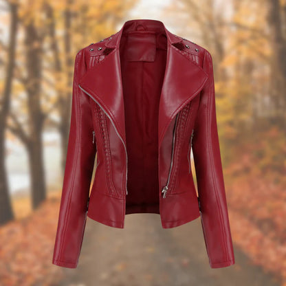 Veste en cuir à manches longues pour femme, fermeture éclair, inspiration motard, Louna B.