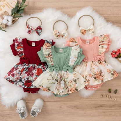 Robe d'Été pour Bébé Fille avec Nœud – Élégance Florale et Confort