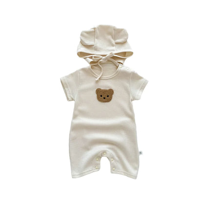 Jumpsuit en Coton avec Patch Ours et Bonnet à Oreilles – Douceur et Style pour Bébé